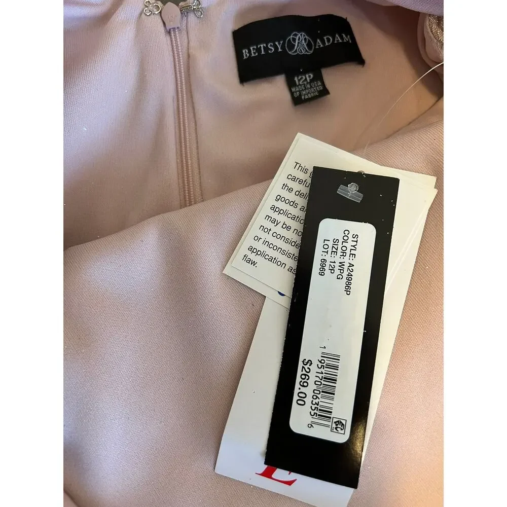 Betsy & Adam Petite Ruffled Shimmer Gown White pink Gold P12